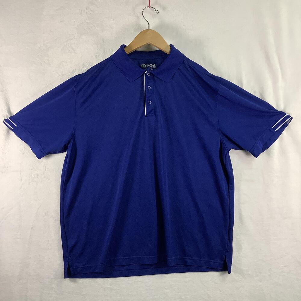 PGA Authentic Polo Shirt Mens XL Blue Solid Golf Performance Short Sleeve